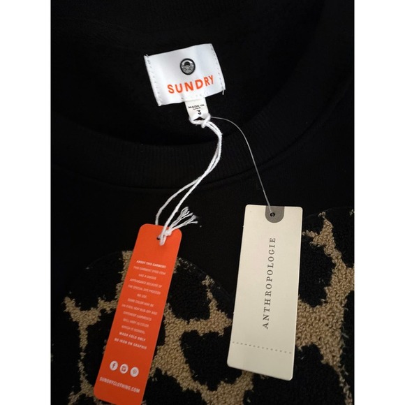 Sundry Women's Leopard Chantilly Heart Cut Off Raw Hem Sweatshirt Anthro RARE - Picture 12 of 14